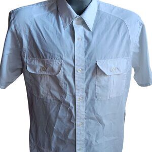 Medium Vintage Mens White Short Sleeve Shirt Haband 1980's Safari Military Man